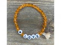 Armkettchen orange glnzend "LOVE" mit Herz & Miniquaste